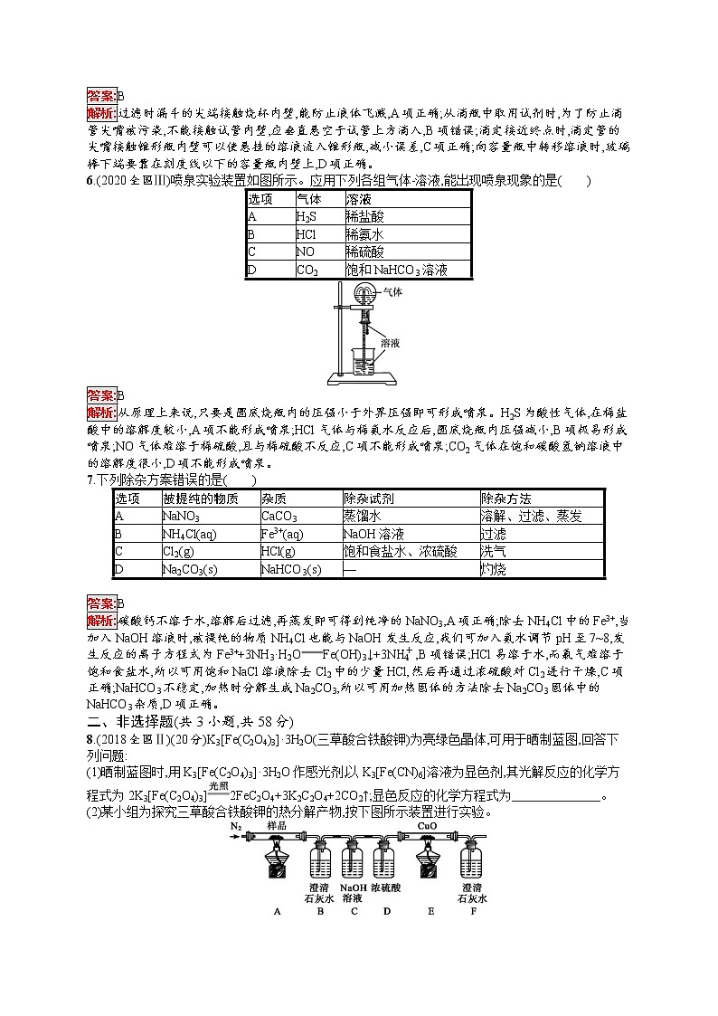 专题能力训练9 化学实验基础知识与基本技能 (含答案解析)02