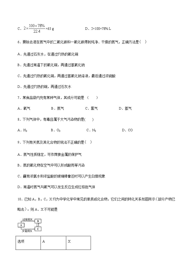 苏科版(2019)高中化学必修第二册 第一单元氮的固定巩固练习 (1)(含答案)02
