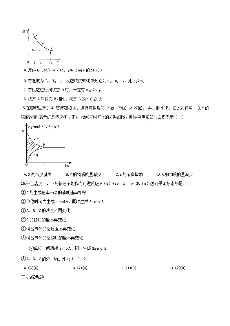 苏科版(2019)高中化学必修第二册专题6化学反应与能量变化第一单元化学反应速率与反应限度巩固练习03