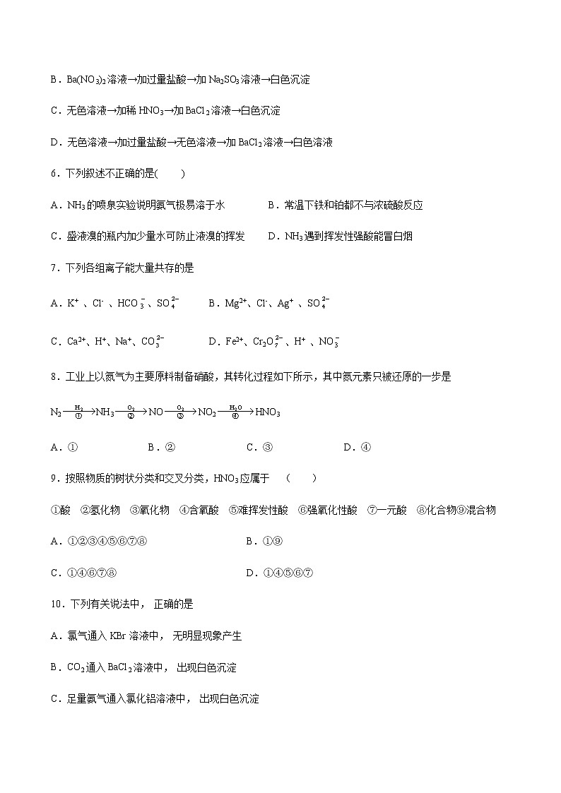 苏科版(2019)高中化学必修第二册专题7氮与社会可持续发展第二单元重要的含氮化工原料跟踪训练(1)02