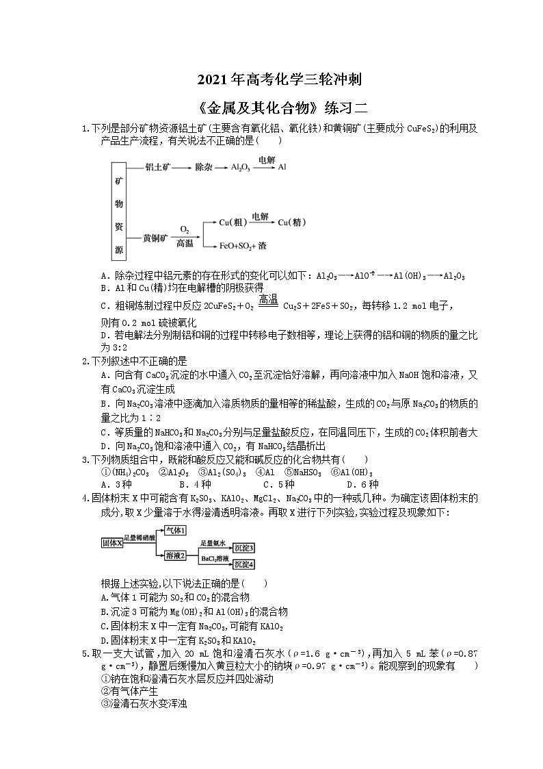 2021年高考化学三轮冲刺《金属及其化合物》练习二(含答案)第1页