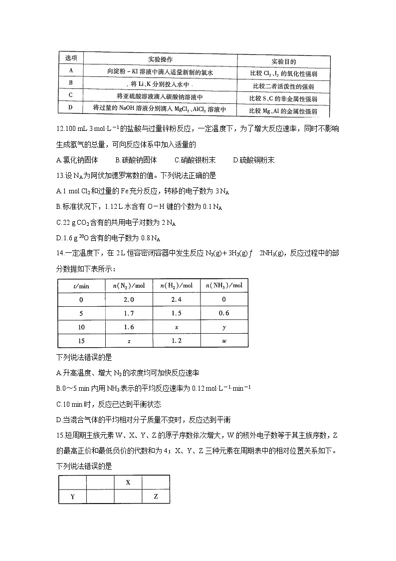 河南省天一大联考2020-2021学年高一下学期期中考试+化学+答案03
