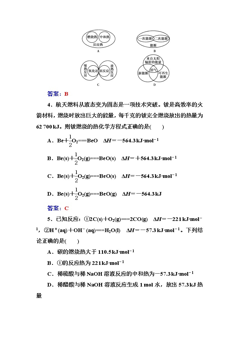 人教版高中化学选修4练习：第一章检测题 word版含答案02