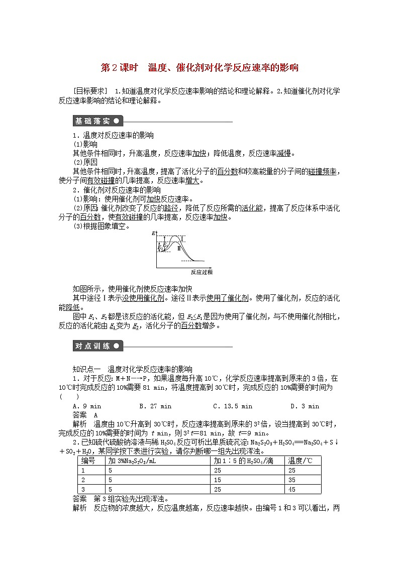 高中化学 第二章 第二节 第2课时 温度、催化剂对化学反应速率的影响课时作业 新人教版选修4 练习01