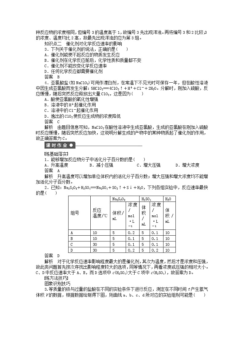 高中化学 第二章 第二节 第2课时 温度、催化剂对化学反应速率的影响课时作业 新人教版选修4 练习02