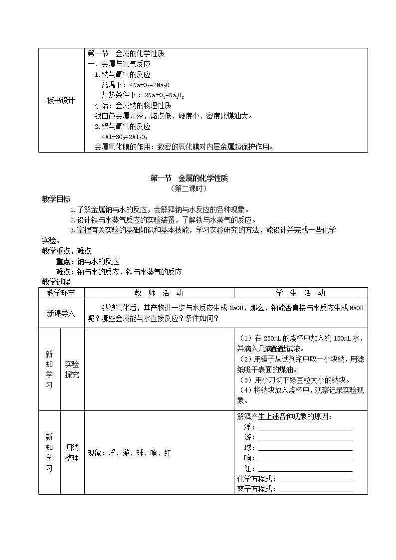 高中化学 第3章 第1节金属的化学性质教案 新人教版必修1第3页