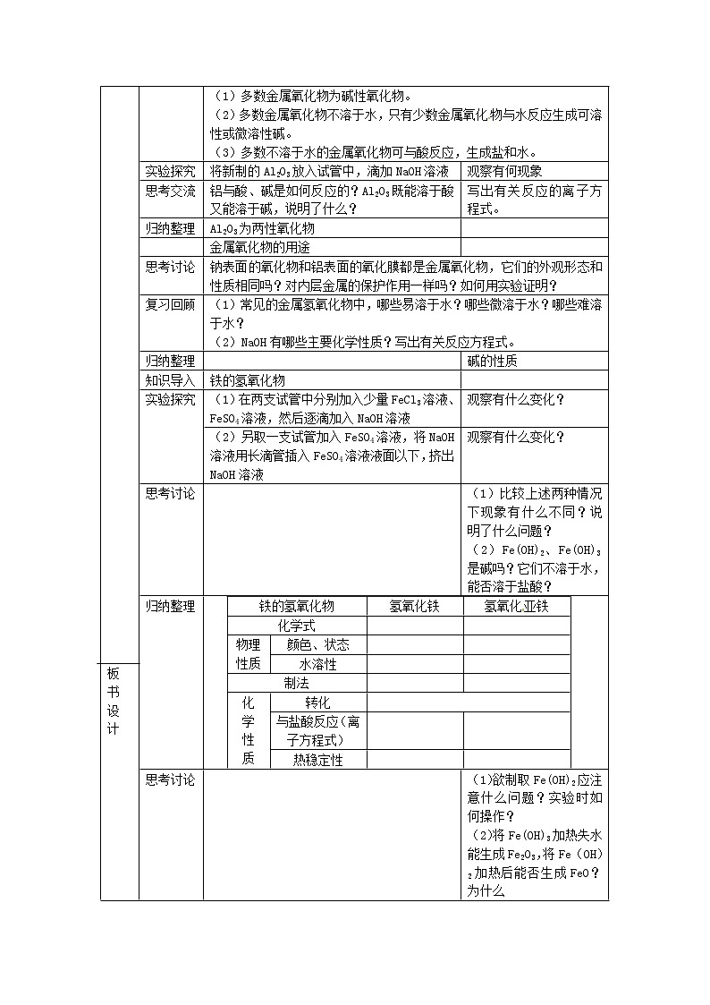 高中化学 第3章 第2节几种重要的金属化合物教案 新人教版必修102