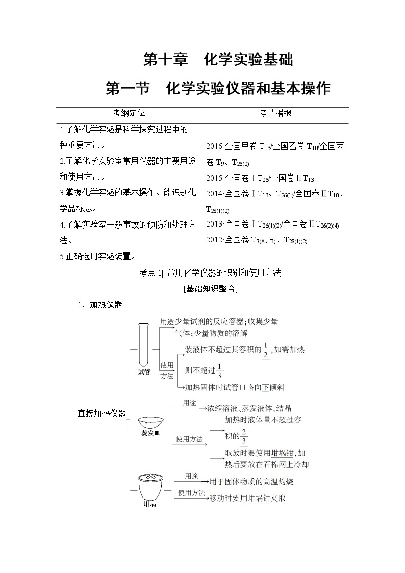 高三化学一轮复习讲义第10章 第1节　化学实验仪器和基本操作01