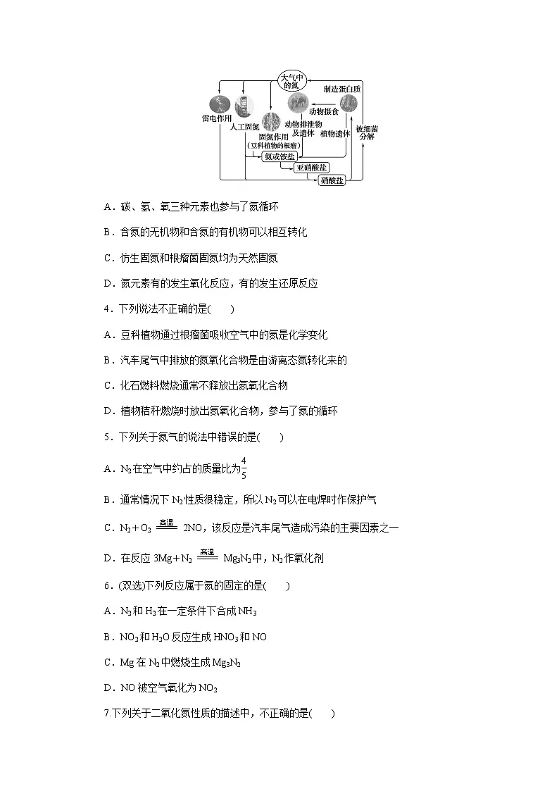 高一下学期化学第五章第二节第1课时 氮气与氮的固定 一氧化氮和二氧化氮课时作业(人教版(2019)必修二)(含解析)第2页