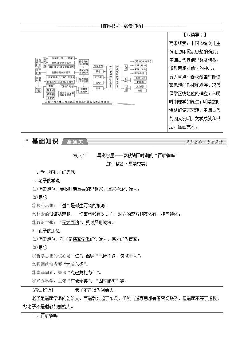 高考历史一轮复习模块3第十一单元与科技文艺第23讲从百家争鸣到独尊儒术 试卷01