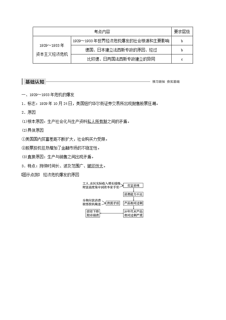 高中历史第三单元第二次世界大战第1讲1929~1933年资本主义经济危机教案选修301