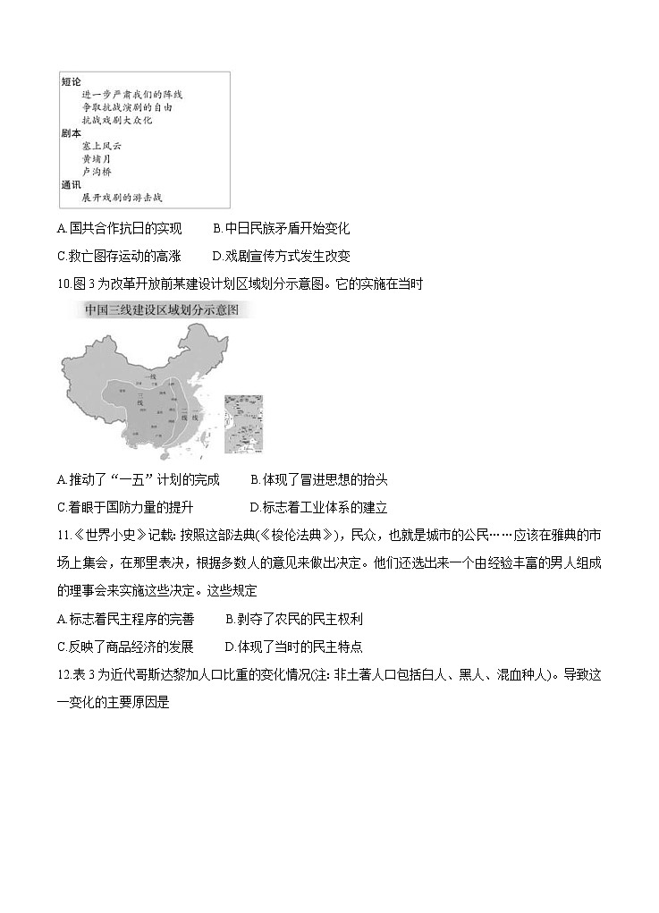山东省2022届高三上学期开学摸底联考 历史 (含答案) 练习题第3页