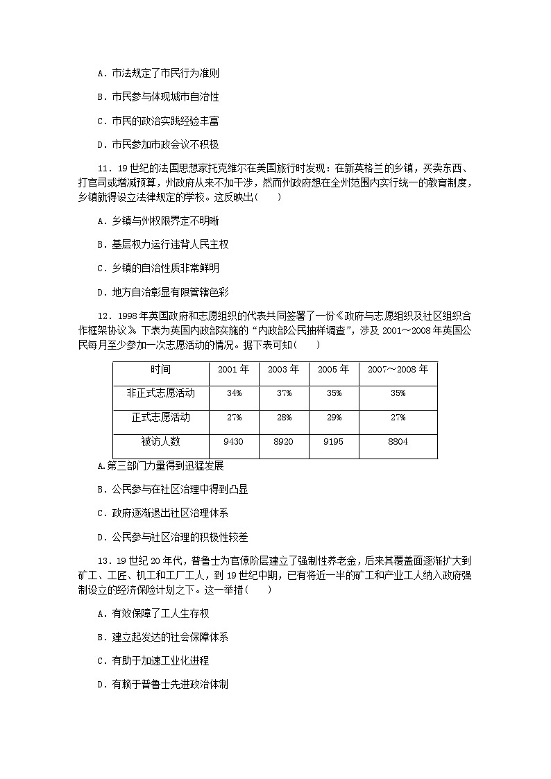 高考历史一轮复习综合测评二十五基层治理与社会保障含解析新人教版第3页