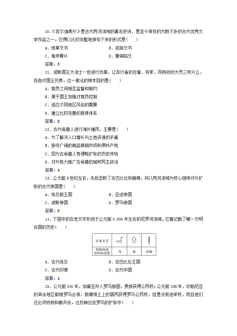 高考历史一轮复习专题十一古代文明的产生与发展合格演练测评含解析新人教版03
