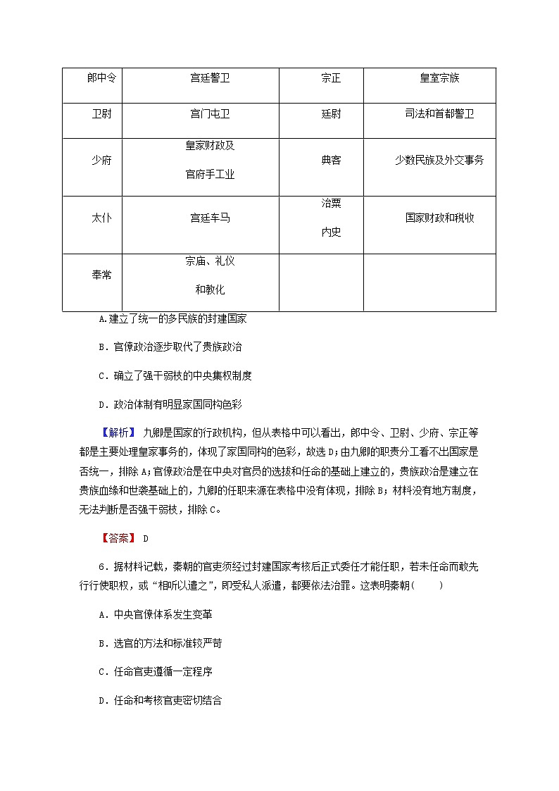 全国版2022届高考历史一轮复习第一部分第1单元古代中国的政治制度第2课秦朝中央集权制度的形成素养测评含解析第3页