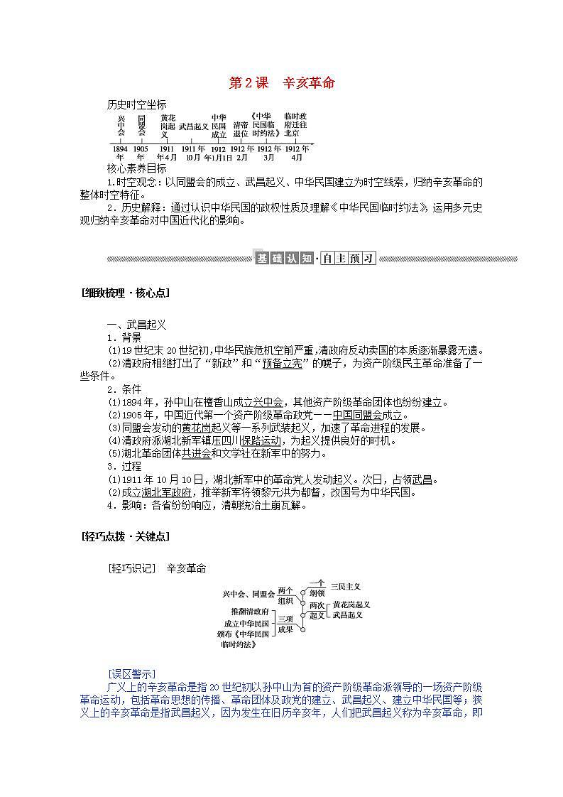 高中历史专题三近代中国的民主革命3.2辛亥革命学案含解析人民版必修101