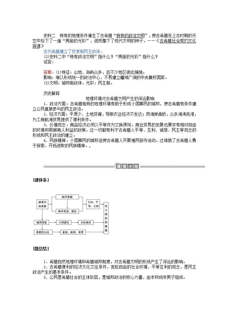 高中历史专题六古代希腊罗马的政治文明6.1民主政治的摇篮_古代希腊学案含解析人民版必修103