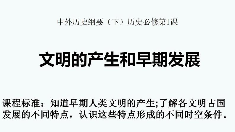 统编版历史中外历史纲要下第1课《文明的产生与早期发展》课件第1页