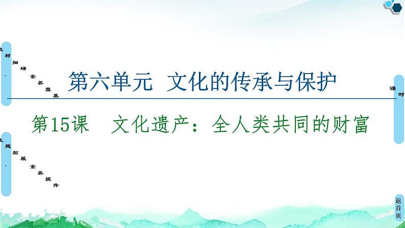 人教统编版高中历史选择性必修三第6单元 第15课 文化遗产:全人类共同的财富(1)课件第1页