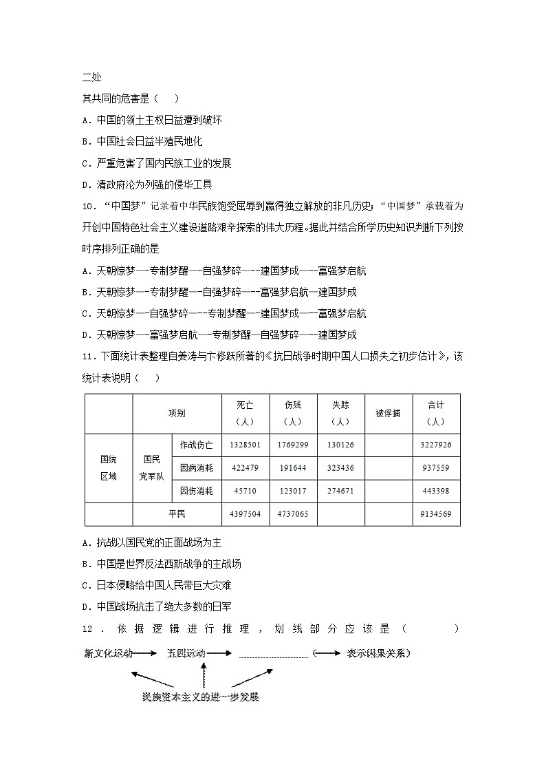 高中历史人民版必修一 近代中国维护国家主权的斗争单元测试第3页