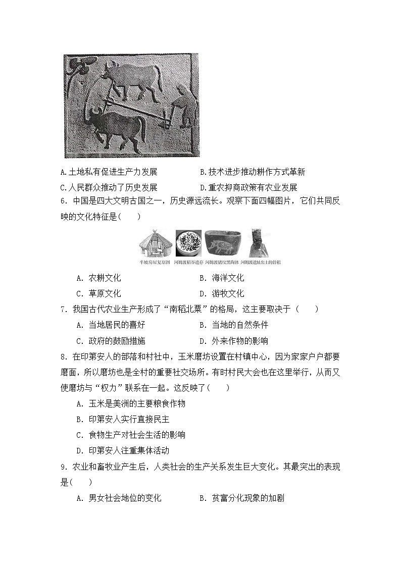 统编版(2019)高中历史(必修2 )第1课从食物采集到食物生产习题第2页