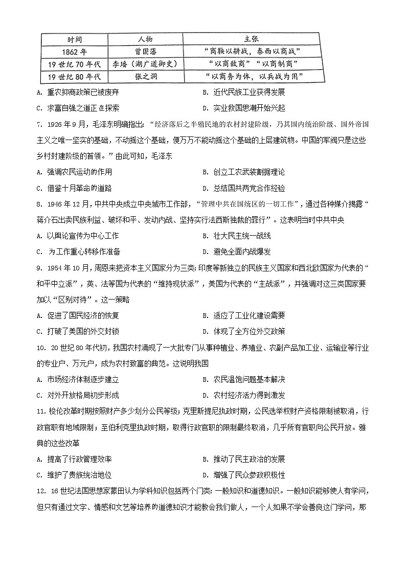 广东省惠州市2021届高三一模历史试题(含答案)02