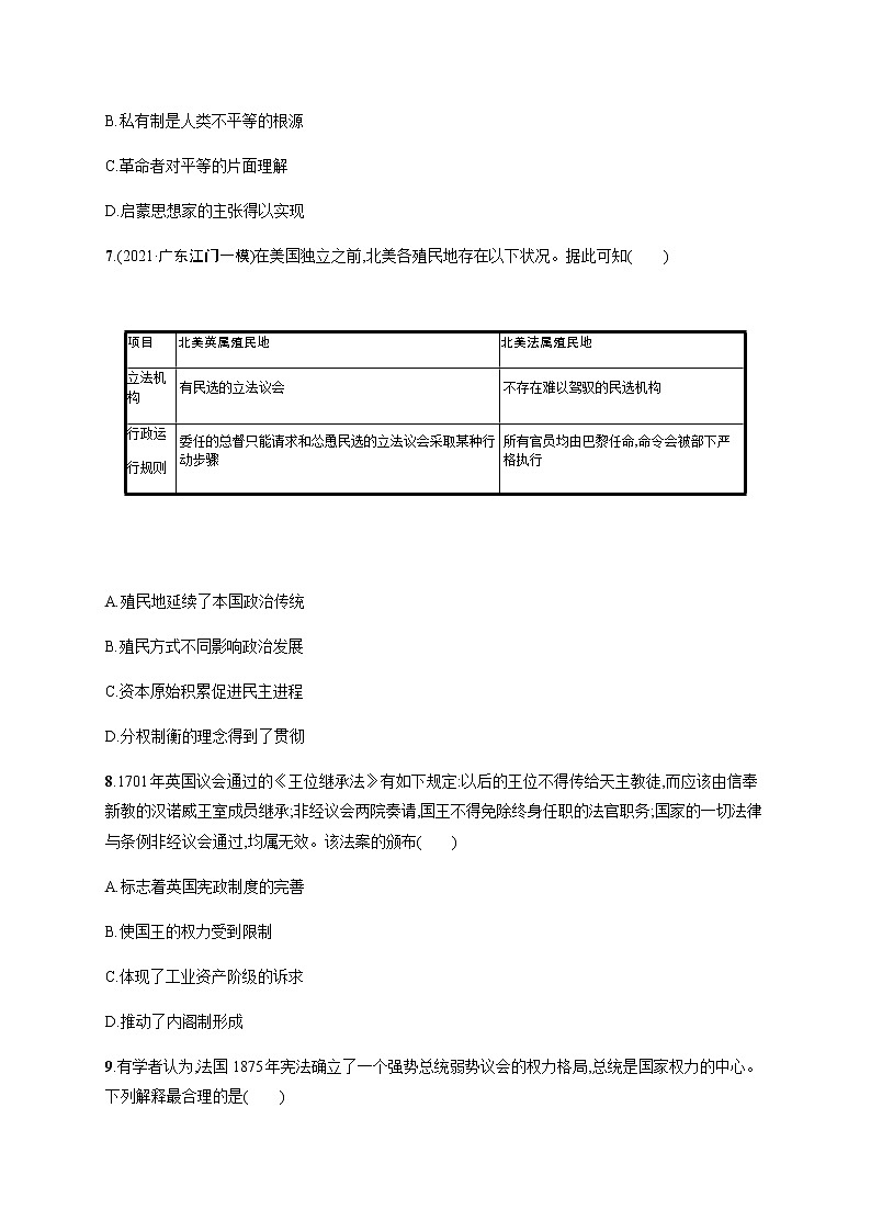 2022届高三历史(新教材)二轮复习突破训练:专题突破练十二 资产阶级思想解放运动与资产阶级统治的确立第3页