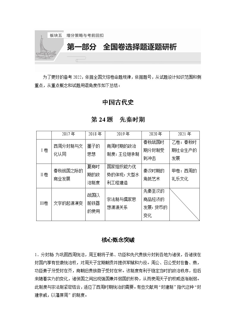【最新】2022年高考历史二轮复习 第1部分 板块5 第一部分　中国古代史学案01