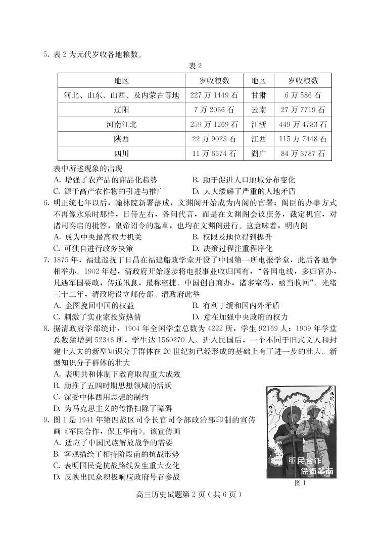 2021届河北省保定市高三上学期期末考试历史试题 PDF版02