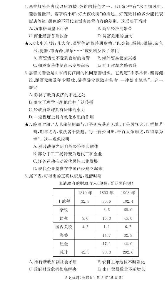 湖南省长沙市长郡中学2021-2022学年高二上学期期末考试历史试卷（PDF版）02