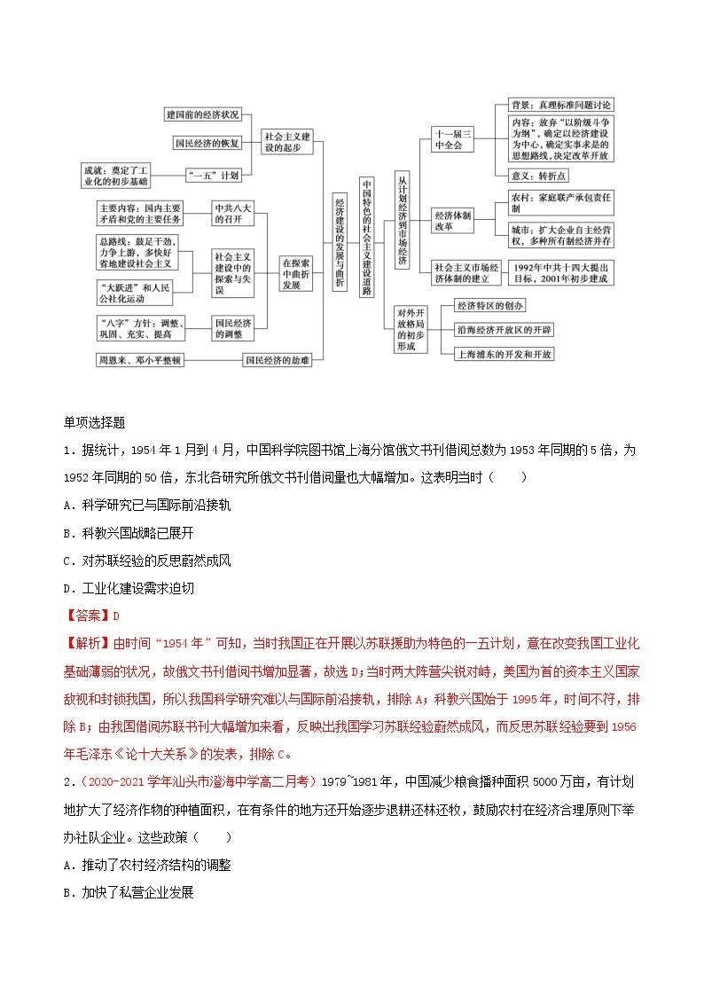 高一历史寒假作业同步练习题中国特色社会主义建设的道路含解析03