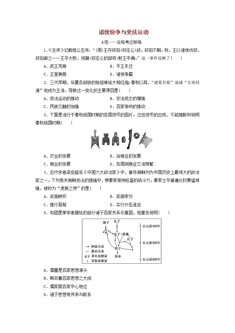 新教材高中历史课时检测2诸侯纷争与变法运动部编版必修上册01