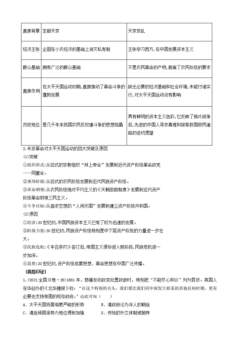 2022高考历史高频高点突破 专题八:近代西方列强侵华与中国的民主革命(原卷+解析卷)03