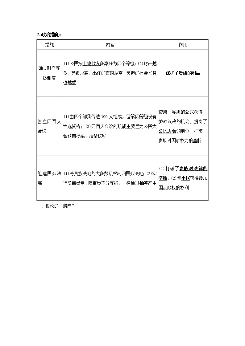 2021_2022高中历史专题一梭伦改革二奠定雅典民主基石的政治改革学案人民版选修102