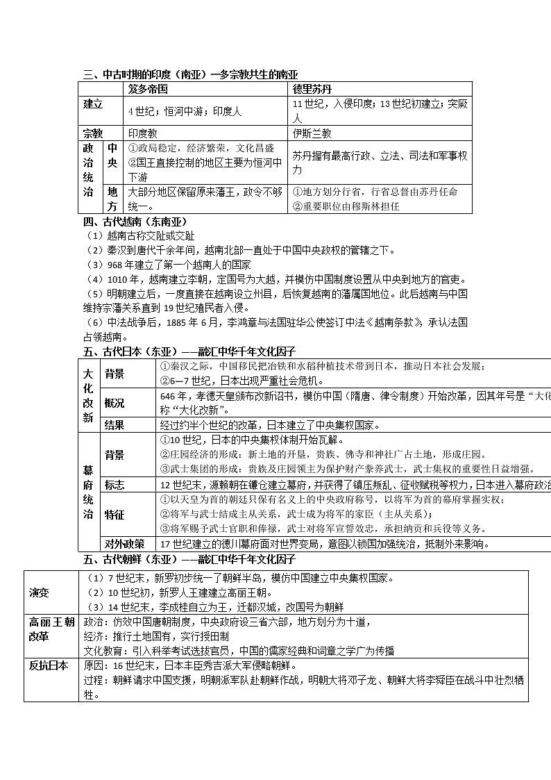2021-2022学年部编版历史+中外历史纲要(下)教案+第4课、中古时期的亚洲第2页