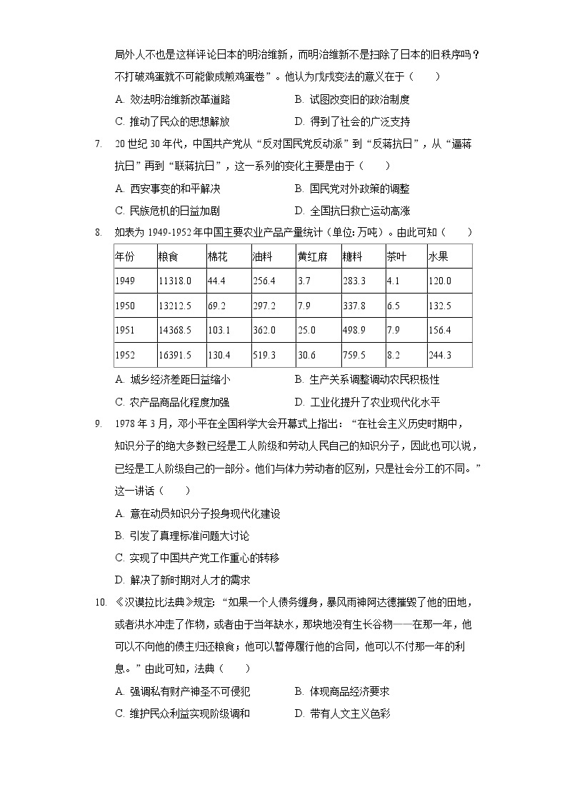2022年山东省潍坊市高考历史一模试卷（含答案）02