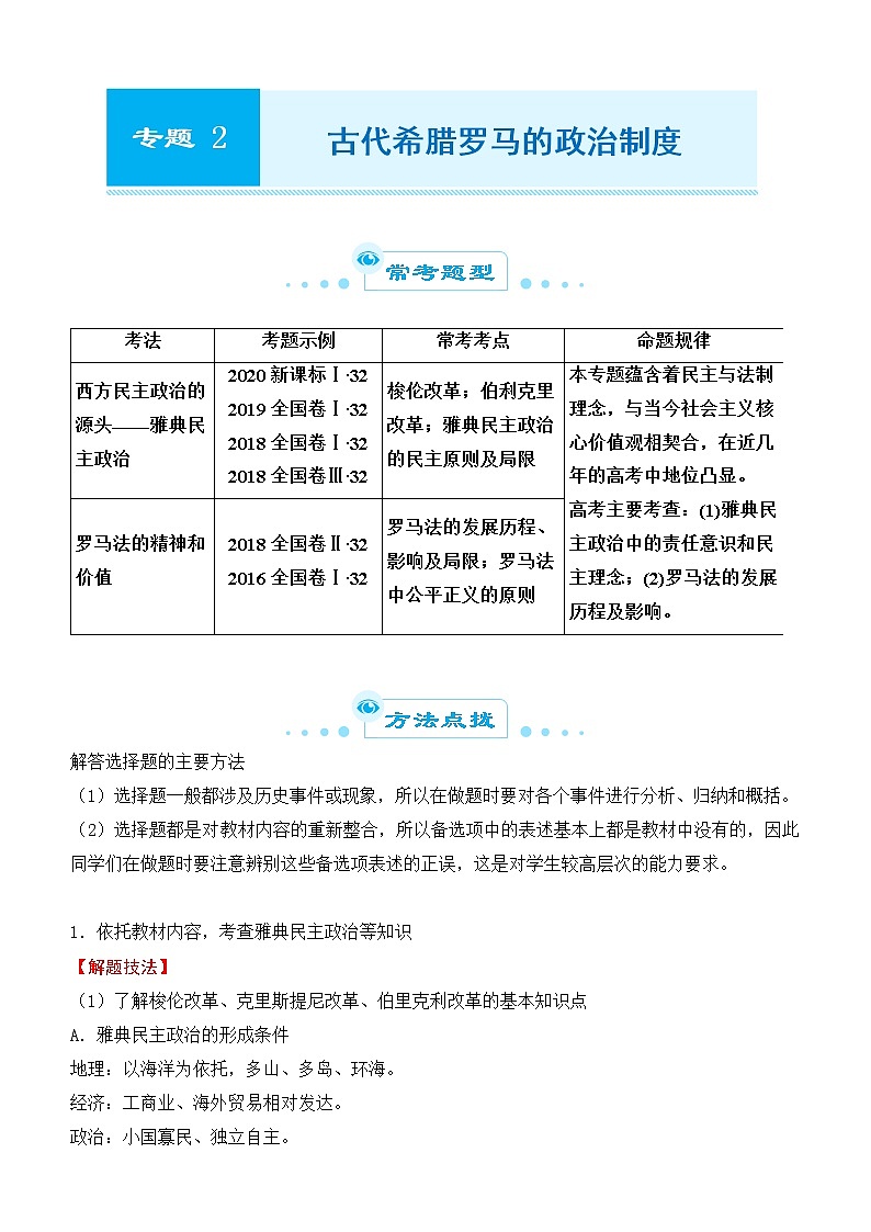 2022届优质校一模试卷专题汇编2 古代希腊罗马的政治制度 解析版第1页