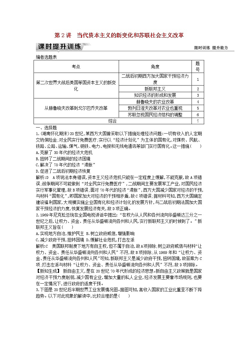 高考历史一轮复习训练题: 15.2《当代资本主义的新变化和苏联社会主义改革》 (含详解)第1页