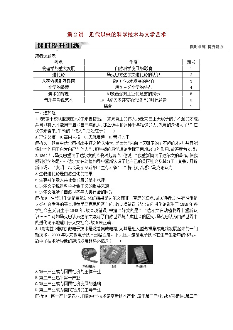 高考历史一轮复习训练题: 16.2《近代以来的科学技术与文学艺术》 (含详解)第1页