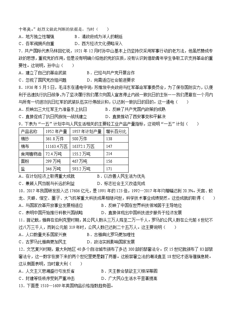 福建省高三毕业班2022届4月百校联合测评 历史试题及答案第2页