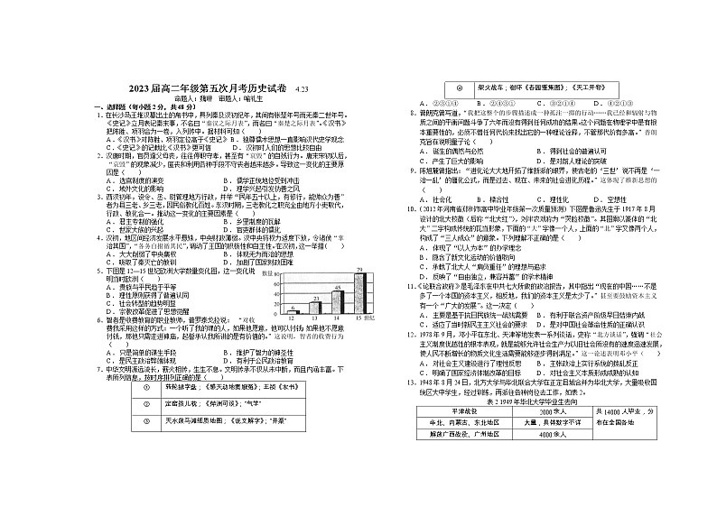 2022宜春上高二中高二下学期第五次月考试题(4月)历史含答案第1页