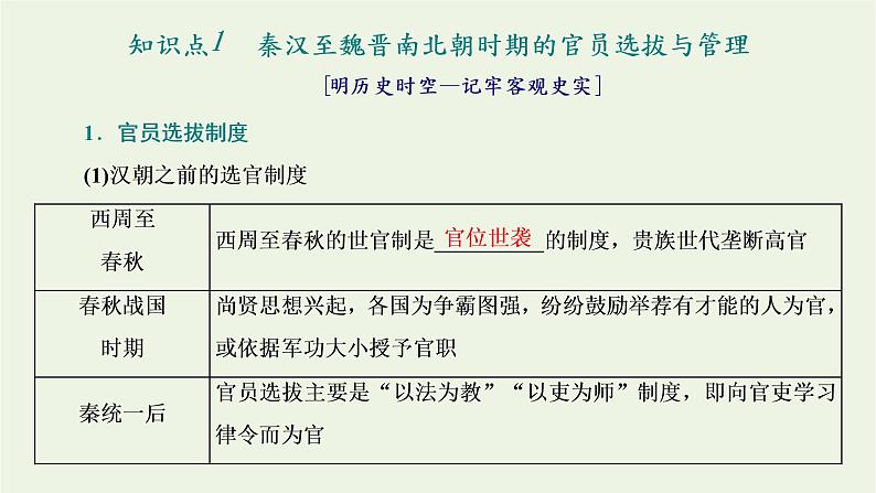 新人教版高中历史选择性必修1第二单元官员的选拔与管理第5课中国古代官员的选拔与管理课件第4页