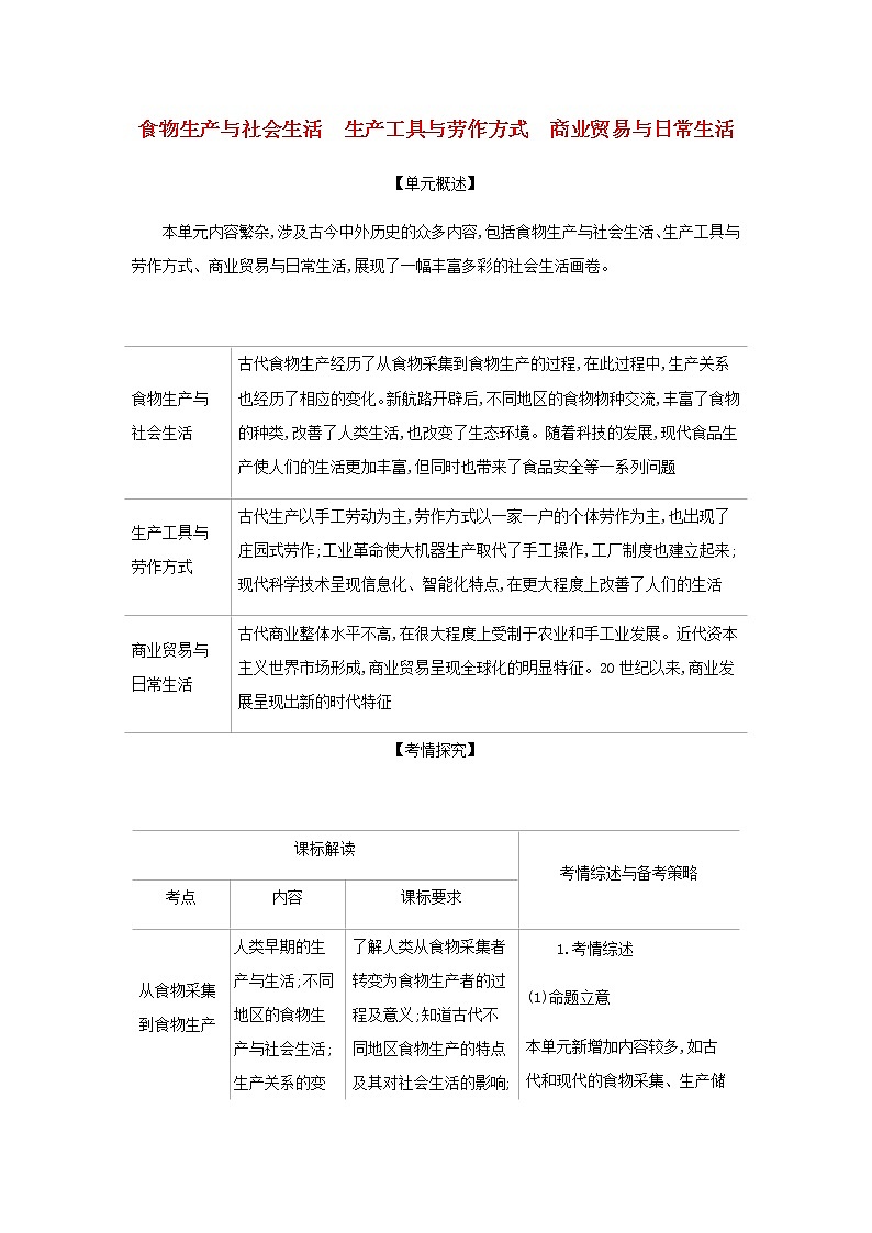 山东专用高考历史一轮复习第十六单元食物生产与社会生活生产工具与劳作方式商业贸易与日常生活_基础集训含解析01