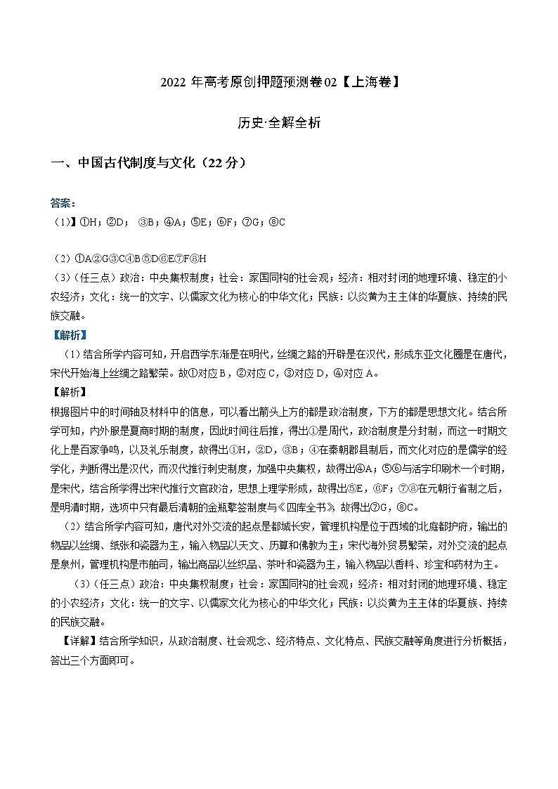 2022年高考历史押题预测卷02(上海卷)(全解全析)第1页
