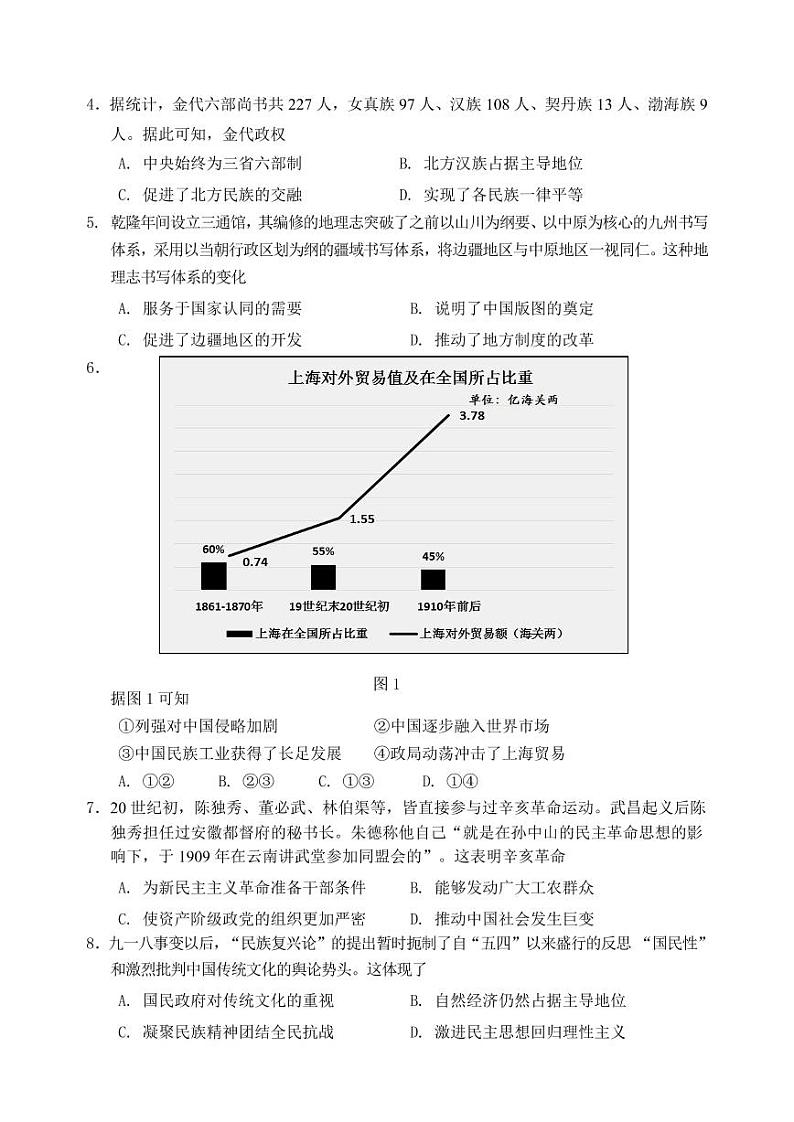 2022年沈阳市高三三模历史试题含答案第2页