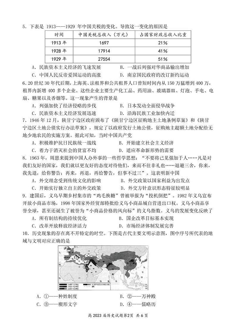 三峡名校联盟2022年春季联考高2023届历史试题第2页