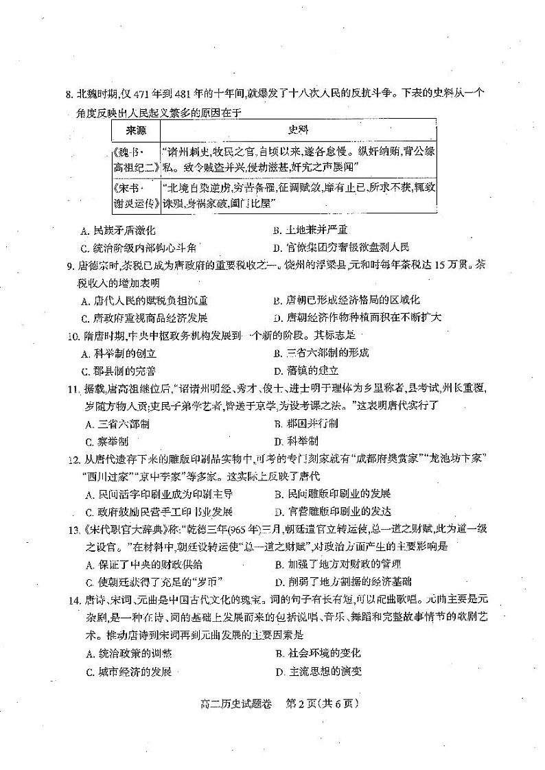 2021凉山州高二下学期期末检测历史试题PDF版含答案02