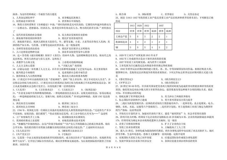 2022深州长江中学高二上学期7月第一次月考历史试题PDF版含答案第2页