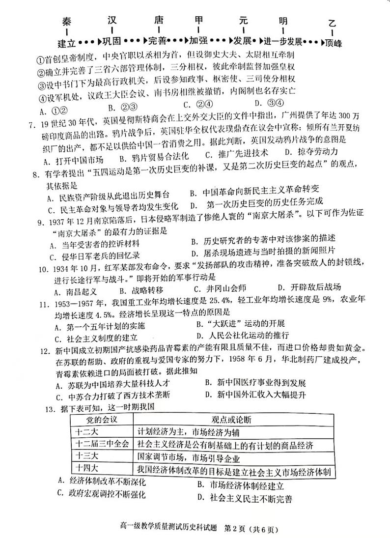 2021普宁高一下学期期末考试历史试题图片版扫描版含答案02
