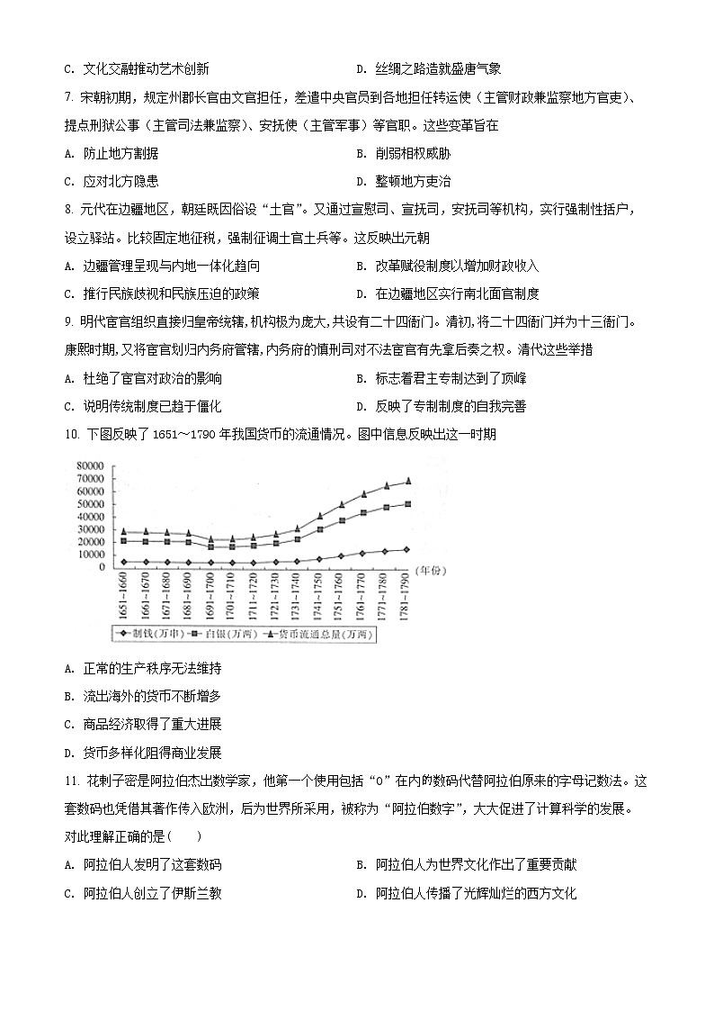 2022德州一中高二下学期6月月考历史试题含解析02